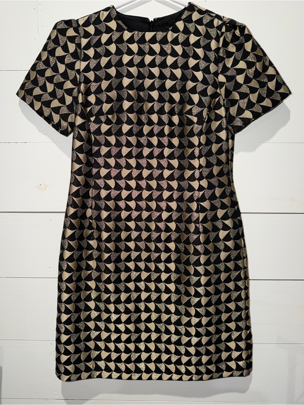 Ann Taylor Black and Gold Metallic Jacquard Sheath Dress size 4